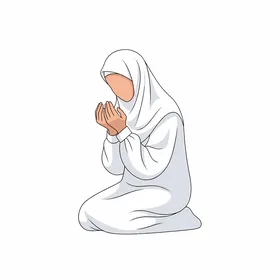 رسم توضيحي لامرأة مسلمة ترتدي الحجاب وتدعو