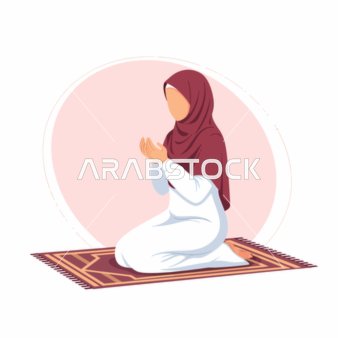 Muslim Woman Praying Supplication Vector Illustration