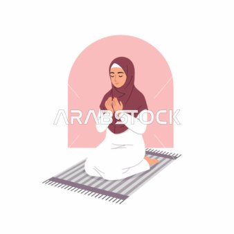 رسم توضيحي لامرأة مسلمة تصلي على السجادة