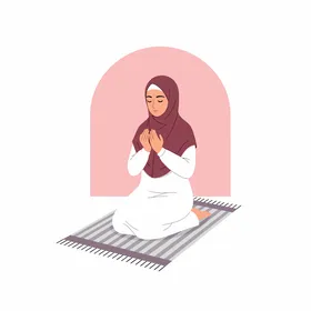 Muslim Woman Praying on Rug Vector Illustration