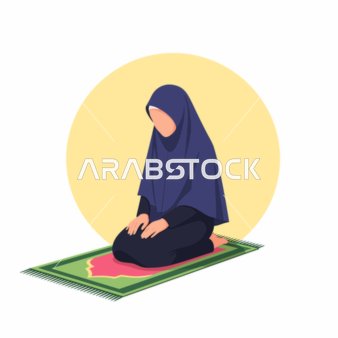 Muslim Woman Praying Salah Vector Illustration