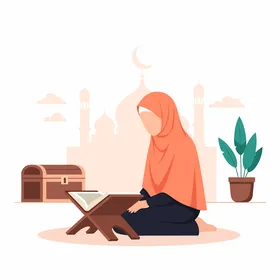 رسم توضيحي لامرأة مسلمة تقرأ القرآن الكريم