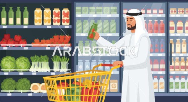 Arab Man Shopping for Fresh Vegetables in Supermarket