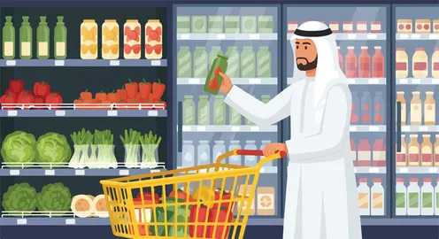 Arab Man Shopping for Fresh Vegetables in Supermarket