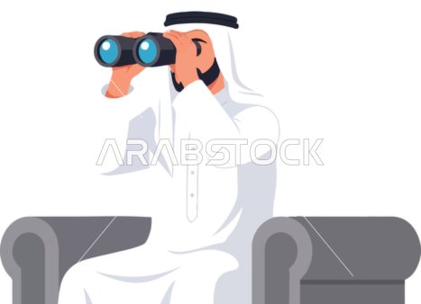 رجل عربي يرتدي الكندورة يستخدم المنظار رسم توضيحي