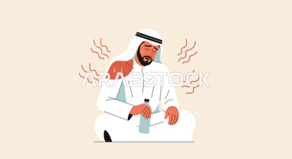 Arab Man Suffering from Heatstroke Vector Illustration