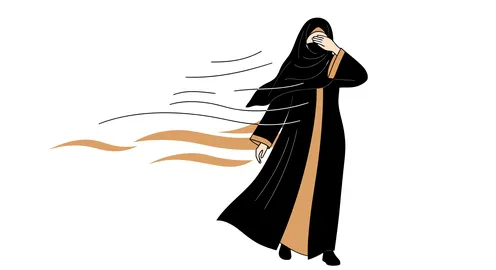 رسم توضيحي لامرأة بالعباءة والنقاب والزي التقليدي
