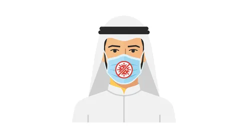 رجل عربي بالثوب والكمامة الطبية رسم توضيحي للوقاية