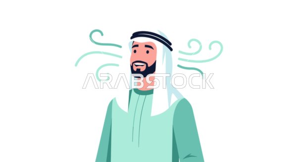 Arab Man Breathing Fresh Air Vector Illustration