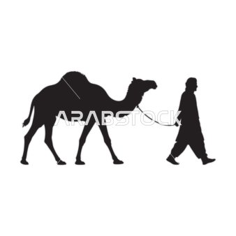 Arab Man Leading Camel Silhouette Vector Icon