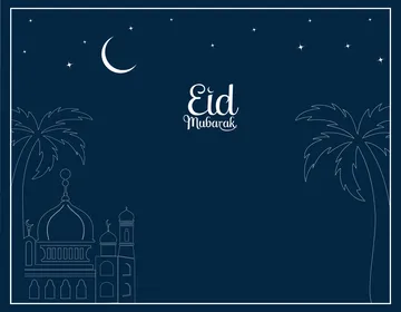 رسم توضيحي لتهنئة عيد مبارك مع مسجد وهلال في مشهد ليلي