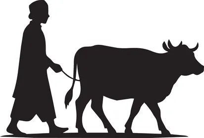 Farmer Leading Cow Silhouette Vector Graphic
