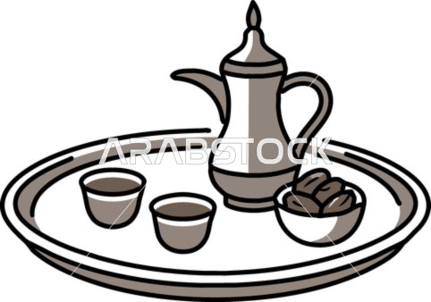 Traditional Arabic Coffee Dallah and Dates Illustration