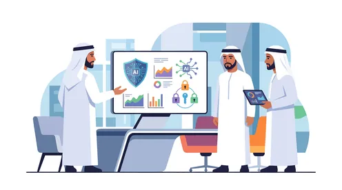 Arab Businessmen Analyzing AI and Cybersecurity Data