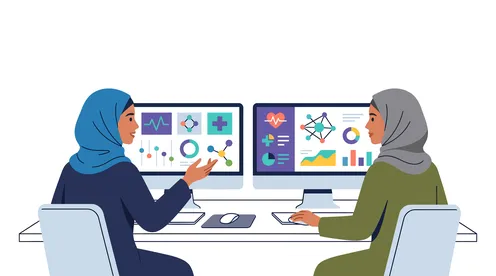 رسم توضيحي لنساء عربيات يحللن البيانات الطبية