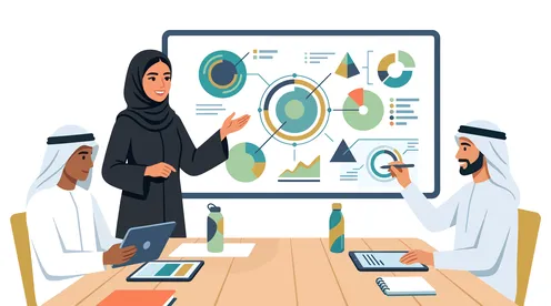 رسم توضيحي لفريق عمل عربي يعرض البيانات