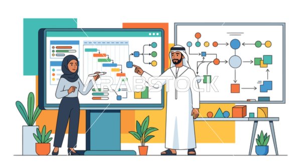 رسم فيكتور لرجال أعمال عرب يديرون مشروعا