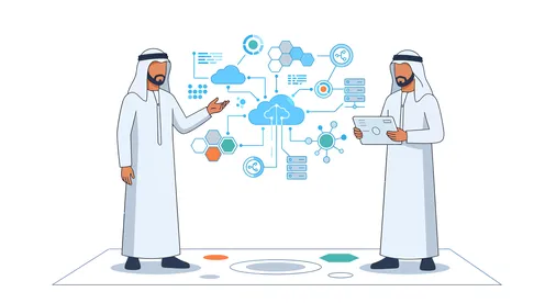 Arab Men Cloud Computing and Digital Network Vector