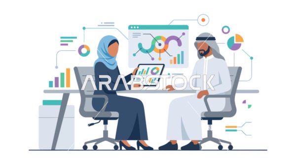 رسم توضيحي لتحليل البيانات لرجال أعمال عرب