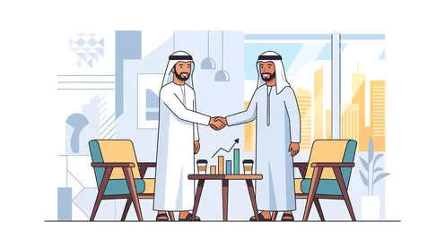 مصافحة رجال أعمال عرب في مكتب حديث