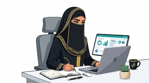 Saudi Businesswoman in Niqab Working on Laptop