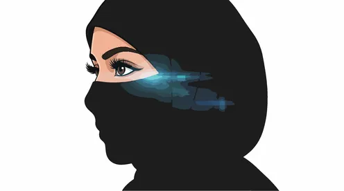 رسم توضيحي لامرأة مسلمة بالنقاب وتأثيرات ضوئية