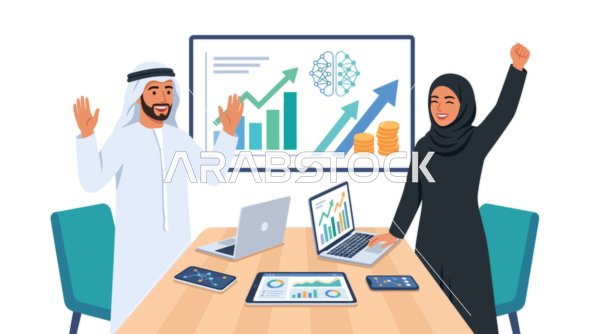 رسم توضيحي لنجاح الأعمال والنمو المالي العربي