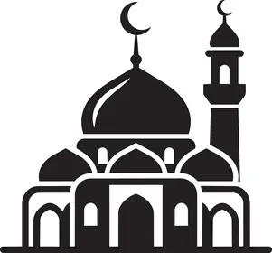 Black Mosque Silhouette Vector Icon on White Background