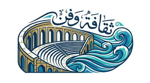 تصميم شعار فيكتور ثقافة وفن مع مدرج وأمواج البحر