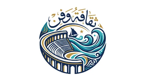 شعار فيكتور دائري ثقافة وفن مع مدرج أثري وأمواج