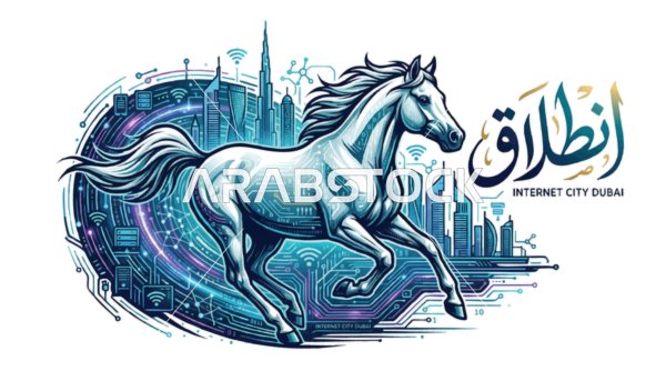 Digital Technology Horse Dubai Internet City Vector