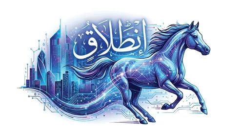 Futuristic Blue Cyber Arabian Horse Graphic Vector