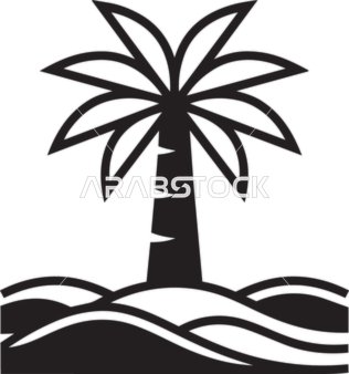 Minimalist Palm Tree Desert Sand Dunes Vector Icon