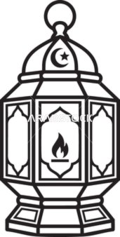 فانوس رمضان التقليدي رسم خطي متجهي باللونين الأسود والأبيض