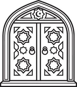 Islamic Arched Door Vector Line Art Design Template