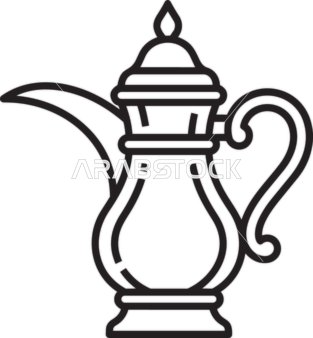 Traditional Arabic Coffee Pot Dallah Line Art Vector