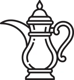 Traditional Arabic Coffee Pot Dallah Line Art Vector