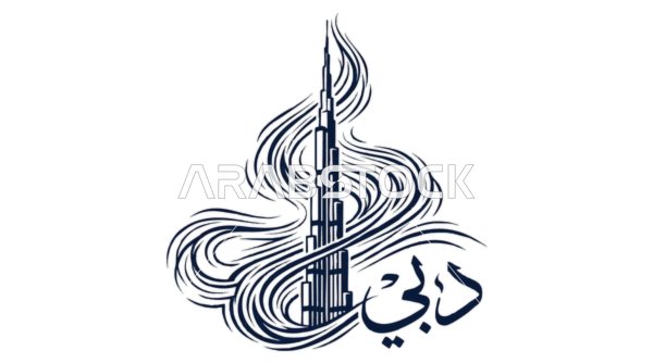 Burj Khalifa Dubai Vector Line Art Logo Illustration