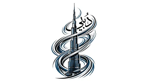 Burj Khalifa Dubai Vector Illustration with Calligraphy