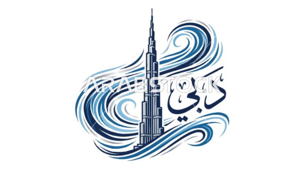 Burj Khalifa Dubai Vector Illustration with Calligraphy