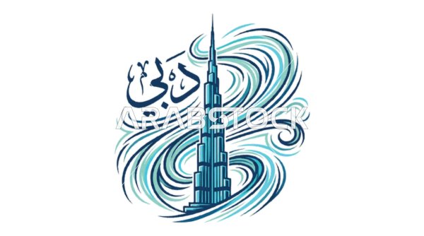Burj Khalifa Dubai Vector Illustration with Calligraphy