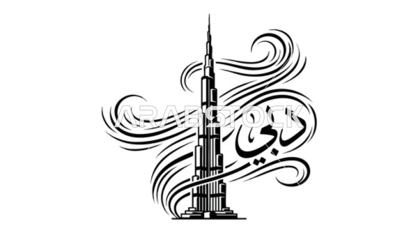 Burj Khalifa Dubai Vector Logo in Black and White