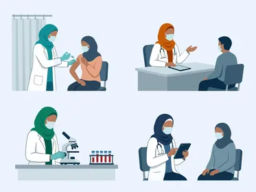 Muslim Female Doctors Healthcare Flat Vector Illustration