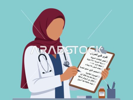 فيكتور طبيبة مسلمة محجبة تحمل تقرير طبي باللغة العربية