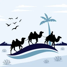 Minimalist Camel Caravan Desert Vector Illustration
