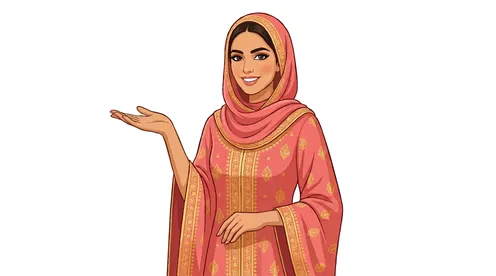 Arab Woman in Traditional Pink Abaya Vector Illustration