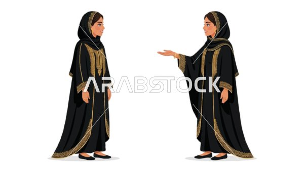 Arab Woman Vector Character in Traditional Abaya