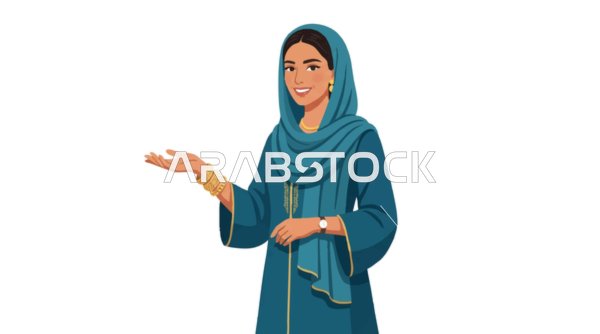 رسم فيكتور لامرأة عربية بالعباءة الزرقاء والحجاب
