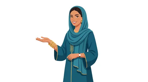رسم فيكتور لامرأة عربية بالعباءة الزرقاء والحجاب