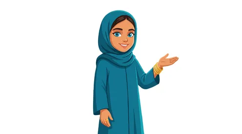 Arab Girl in Blue Hijab Presenting Vector Illustration